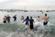 Winter Swimming English Bay, Canada Stock Photographs