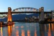 False Creek At Night Burrard Bridge, Canada Stock Photographs